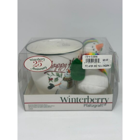 Pfaltzgraff Winterberry "Happy Holiday" Snowman Mug & Rainbow Ornament Set 20 oz - Picture 1 of 10